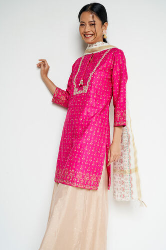Hot Pink Ethnic Motifs Straight Suit, Hot Pink, image 4